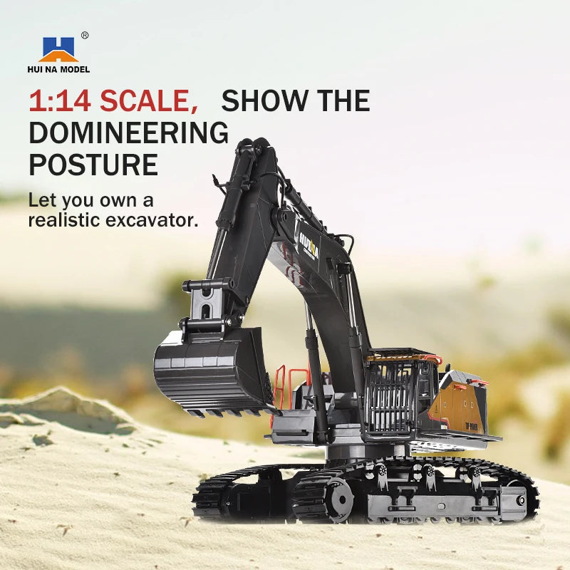 HUINA 1592 Alloy Excavator Truck 1/14 RC Radio Controlled Car 2.4G Engineering Vehicle Model 22CH Electric Car Kid Toys for Boys