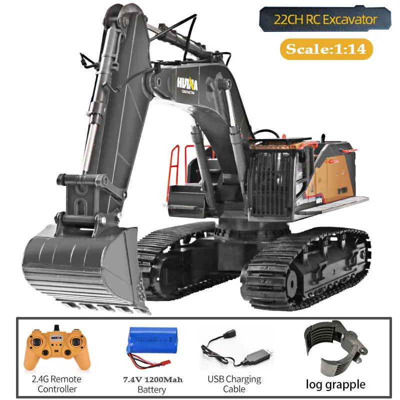 HUINA 1592 Alloy Excavator Truck 1/14 RC Radio Controlled Car 2.4G Engineering Vehicle Model 22CH Electric Car Kid Toys for Boys