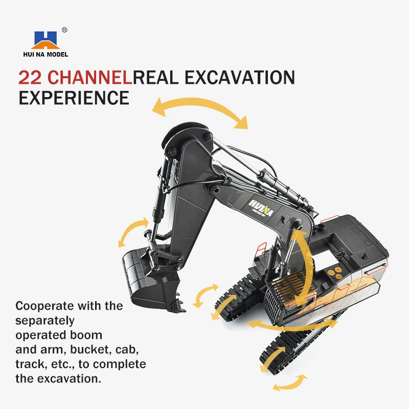 HUINA 1592 Alloy Excavator Truck 1/14 RC Radio Controlled Car 2.4G Engineering Vehicle Model 22CH Electric Car Kid Toys for Boys
