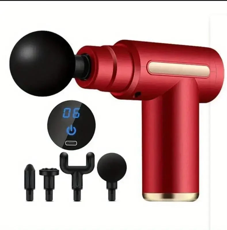 Mini Deep Tissue Massage Gun - Portable Percussion Muscle Massager for Neck, Back, Leg Pain Relief w/ 4 Heads USB Charging