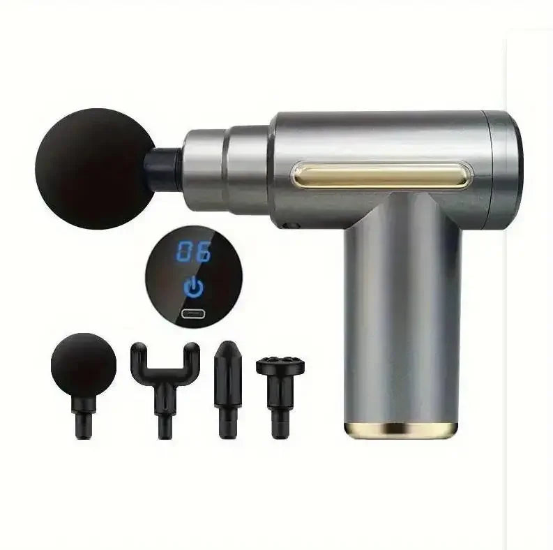 Mini Deep Tissue Massage Gun - Portable Percussion Muscle Massager for Neck, Back, Leg Pain Relief w/ 4 Heads USB Charging