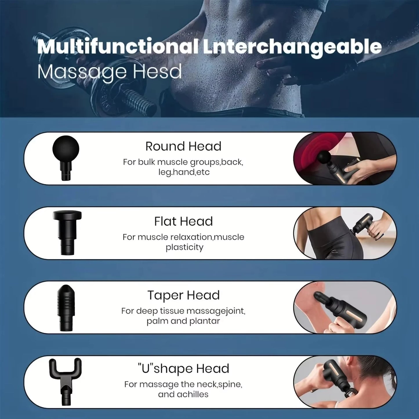 Mini Deep Tissue Massage Gun - Portable Percussion Muscle Massager for Neck, Back, Leg Pain Relief w/ 4 Heads USB Charging