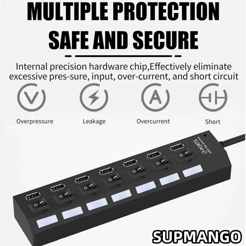 Hub USB Adaptateur USB Multi Ports UtiliserUSB 2.0 PC Ordinateur Accessoires Commutateur USB pour Ordinateur Portable