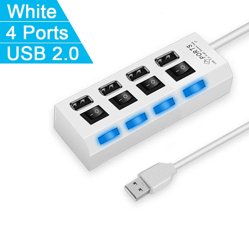 Multiple Expander USB Hub 7 Port Multi USB Splitter Power Adapter With On Off Switch for PC Laptop MacBook Accessories
