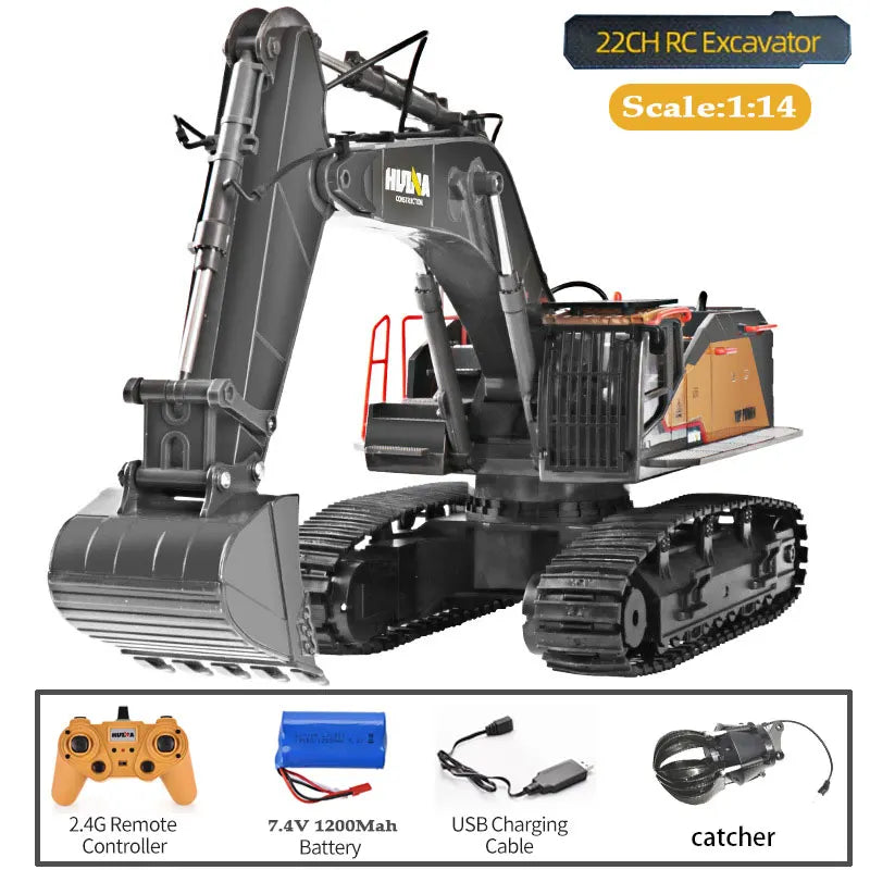 HUINA 1592 Alloy Excavator Truck 1/14 RC Radio Controlled Car 2.4G Engineering Vehicle Model 22CH Electric Car Kid Toys for Boys