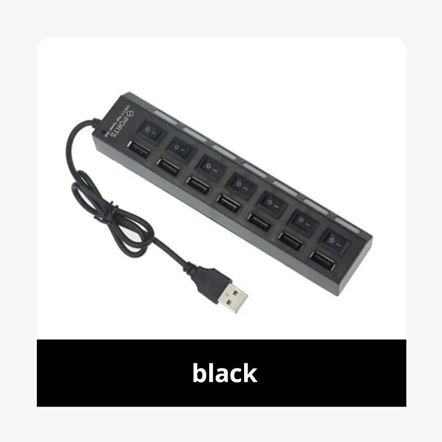 Multiple Expander USB Hub 7 Port Multi USB Splitter Power Adapter With On Off Switch for PC Laptop MacBook Accessories