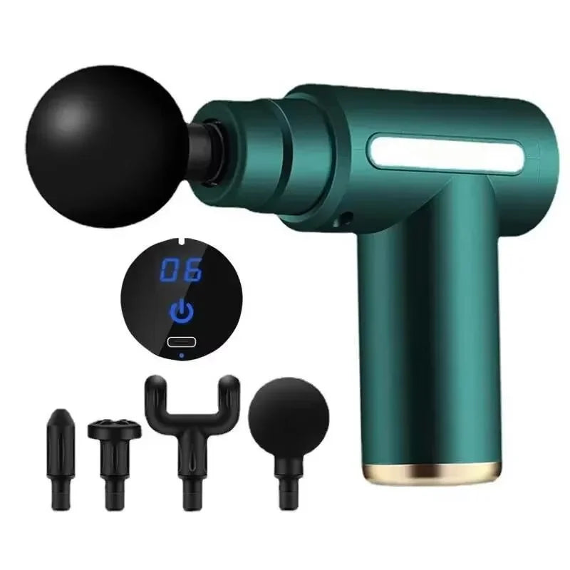 Mini Deep Tissue Massage Gun - Portable Percussion Muscle Massager for Neck, Back, Leg Pain Relief w/ 4 Heads USB Charging