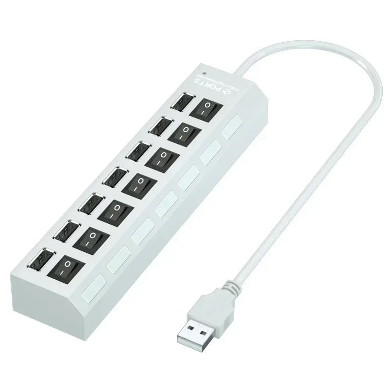 Multiple Expander USB Hub 7 Port Multi USB Splitter Power Adapter With On Off Switch for PC Laptop MacBook Accessories