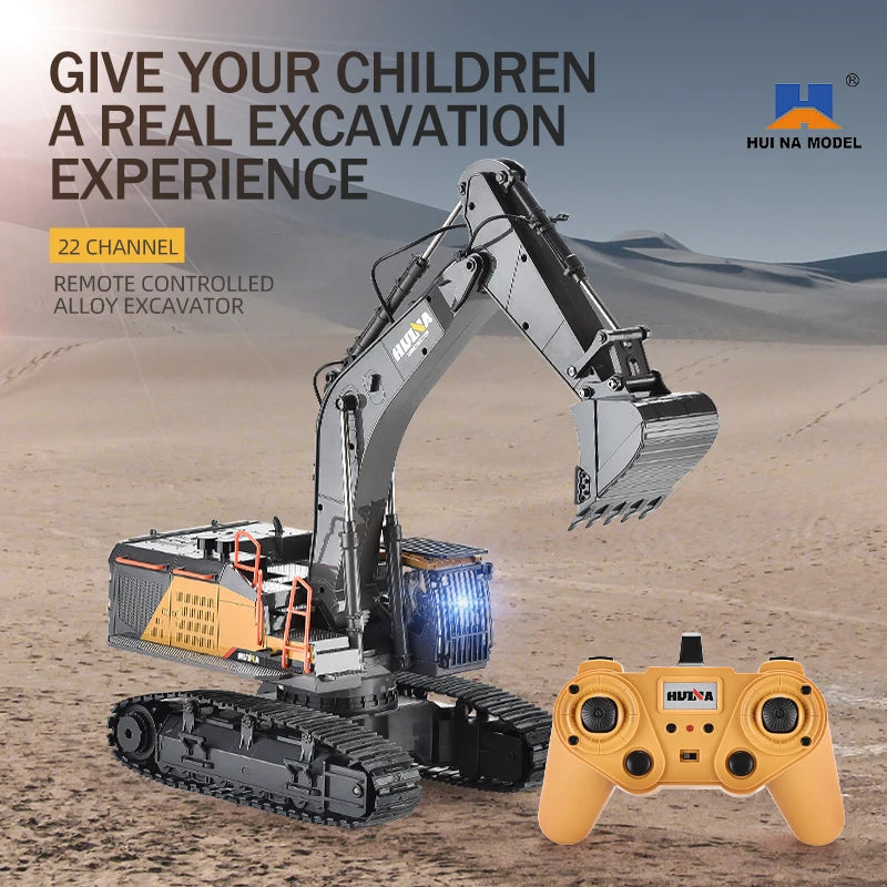 HUINA 1592 Alloy Excavator Truck 1/14 RC Radio Controlled Car 2.4G Engineering Vehicle Model 22CH Electric Car Kid Toys for Boys