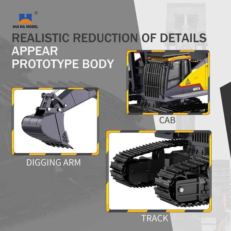 HUINA 1592 Alloy Excavator Truck 1/14 RC Radio Controlled Car 2.4G Engineering Vehicle Model 22CH Electric Car Kid Toys for Boys