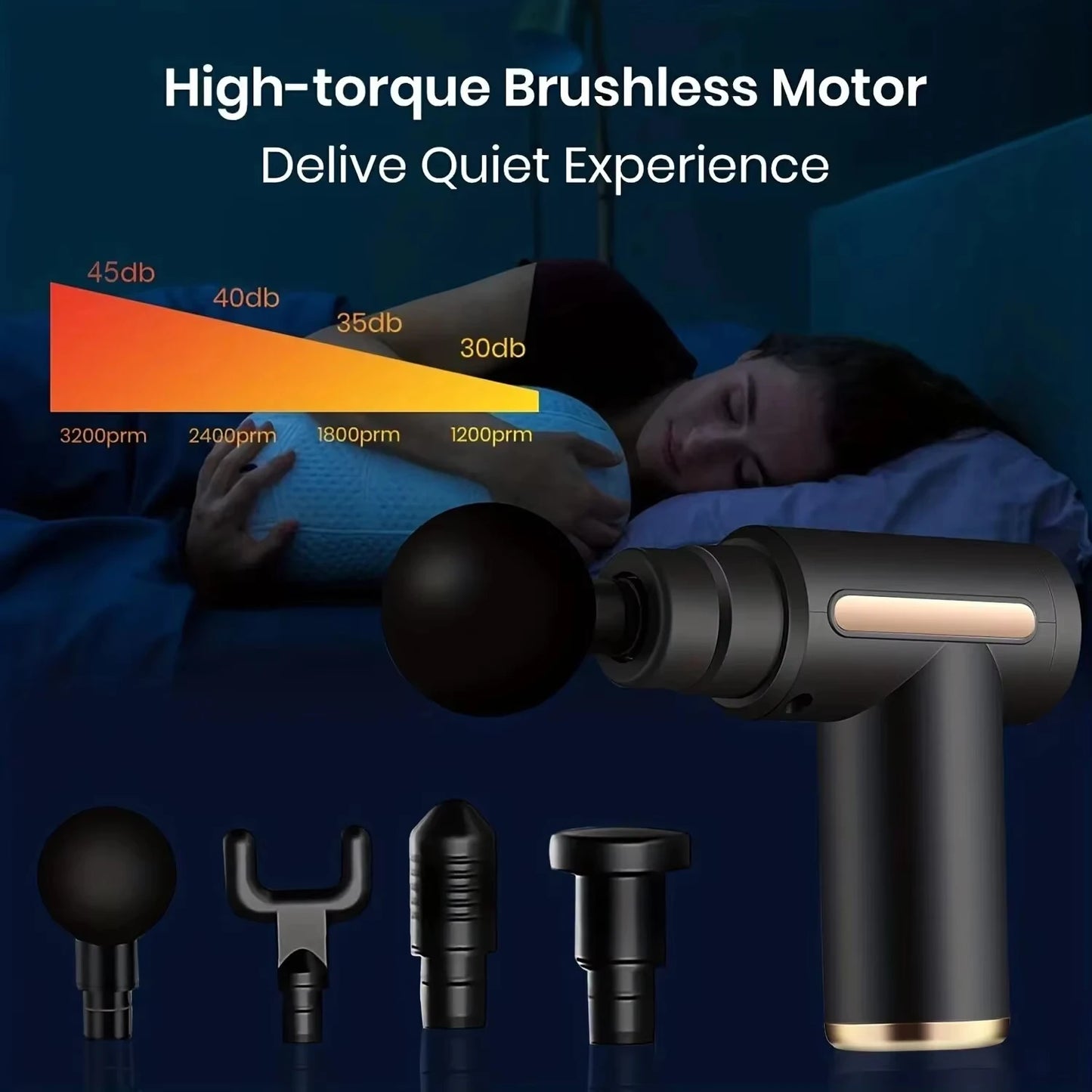 Mini Deep Tissue Massage Gun - Portable Percussion Muscle Massager for Neck, Back, Leg Pain Relief w/ 4 Heads USB Charging