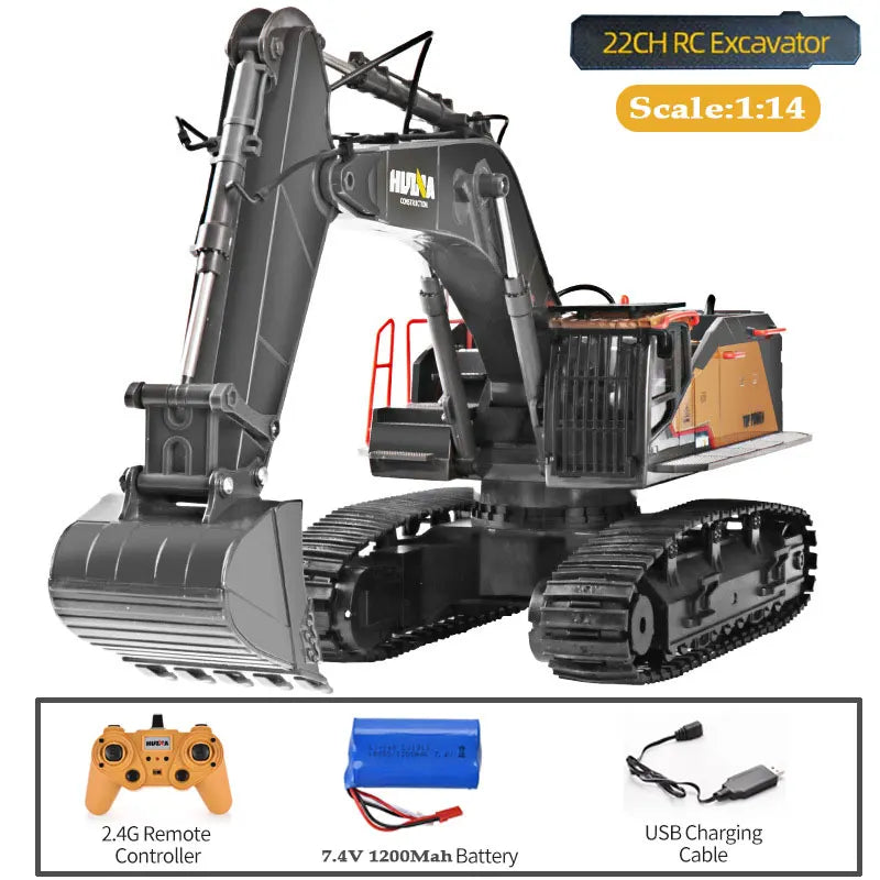 HUINA 1592 Alloy Excavator Truck 1/14 RC Radio Controlled Car 2.4G Engineering Vehicle Model 22CH Electric Car Kid Toys for Boys