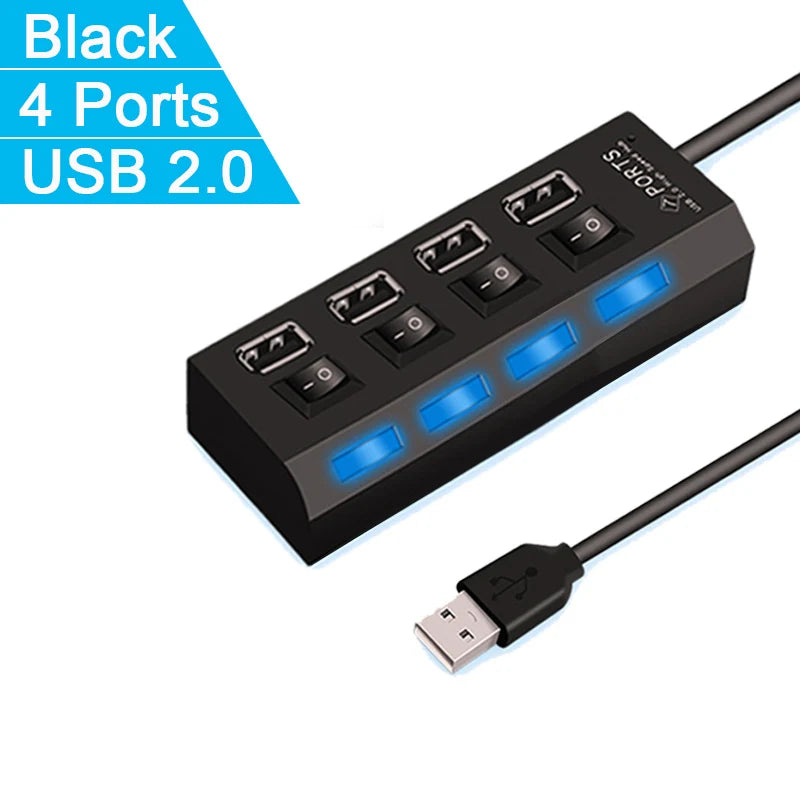 Multiple Expander USB Hub 7 Port Multi USB Splitter Power Adapter With On Off Switch for PC Laptop MacBook Accessories